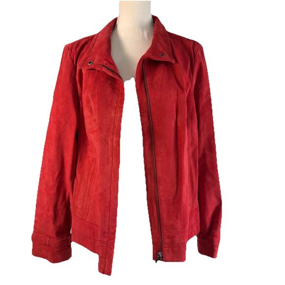 ALFANI Red Fine Genuine LEATHER JACKET SIZE XL WOMENS Zip Up Buckle Detail - Picture 1 of 7